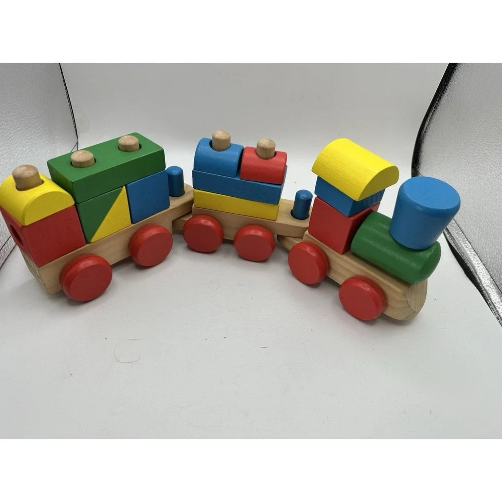 Melissa and Doug Wood Train - 18 Colorful Pieces  - Stacking Toy